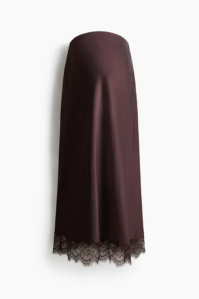 H&M MAMA Lace-Trimmed Satin Skirt