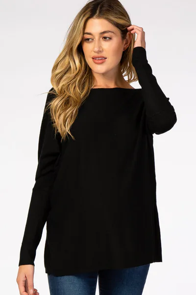 PinkBlush Black Soft Knit Boatneck Dolman Sleeve Maternity Sweater