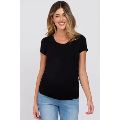 Target PinkBlush Black Basic Short Sleeve Maternity Fitted Top Black Medium