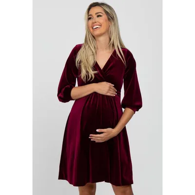 Target Pinkblush Burgundy Velvet Wrap Front Babydoll Maternity Dress XL
