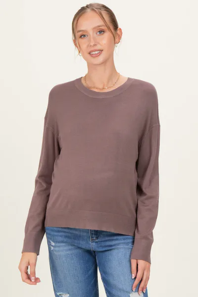 PinkBlush Cocoa Classic Crew Neck Maternity Sweater