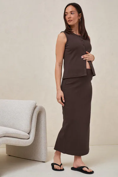 Bae the Label Storyline Midi Skirt - Chocolate