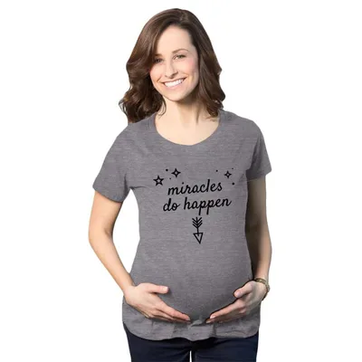 Target Maternity Miracles Do Happen Pregnancy T Shirt Inspirational Tee for Belly Bump - Crazy Dog Maternity T Shirt for Motivation Dark Grey S