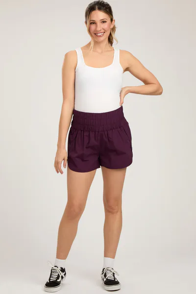 PinkBlush Plum Smocked Active Running Maternity Shorts