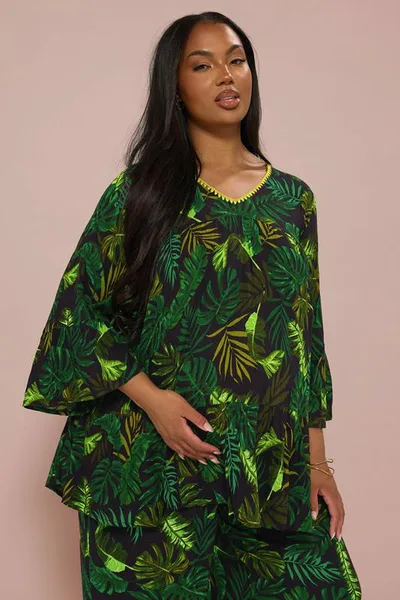 Yours Clothing BUMP IT UP MATERNITY Green Palm Leaf Print Top