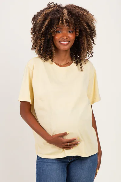 PinkBlush Yellow Maternity Crew Neck T-Shirt