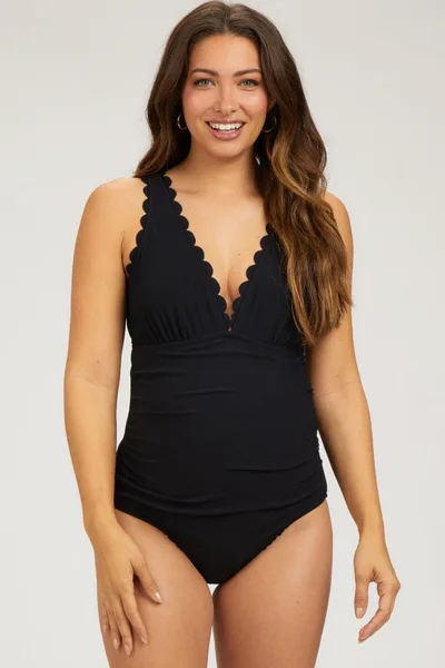 PinkBlush Black Scallop Trim Maternity One Piece Swimsuit