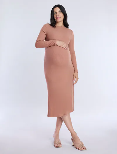 Motherhood Maternity Long Sleeve Rib Knit Column Dress