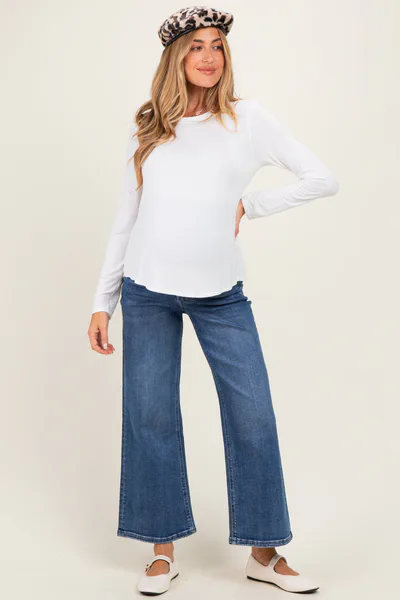 PinkBlush Navy Vintage Wash Ankle Wide Leg Maternity Jeans