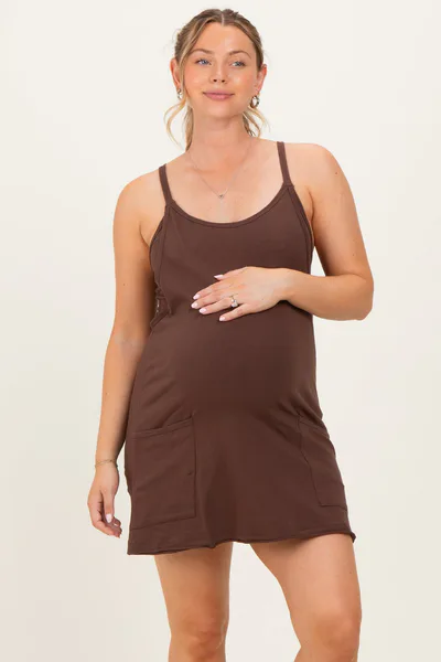 PinkBlush Brown Racerback Maternity Romper Dress