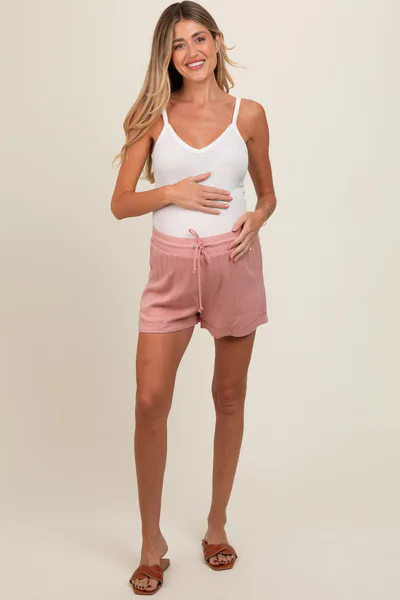 PinkBlush Pink Drawstring Waist Tie Maternity Shorts