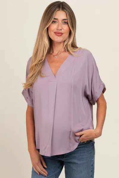 PinkBlush Lavender V-Neck Pin-Tuck Detail Maternity Top