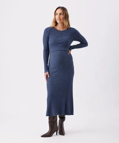 Bump City The Eden Knit Nursing Dress (Demin Marle)