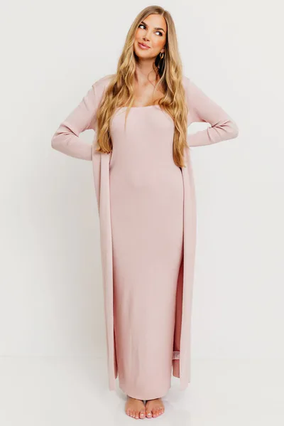 Worth Collective Lina Two Piece Dress Set in Dusty Blush - Bump Friendly