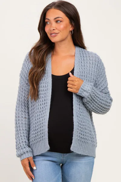 PinkBlush Grey Chunky Waffle Knit Maternity Open Cardigan