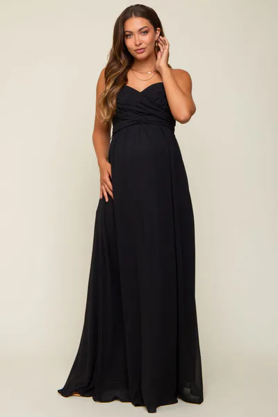 PinkBlush Black Sweetheart Convertible Chiffon Maternity Gown