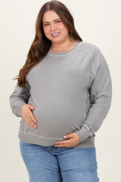 PinkBlush Heather Grey French Terry Vintage Wash Maternity Plus Pullover