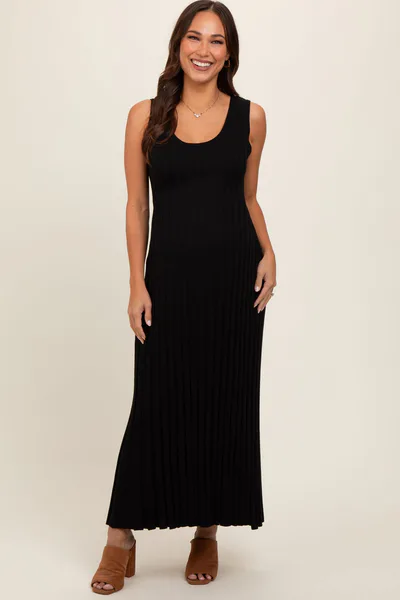 PinkBlush Black Sleeveless Knit Maternity Maxi Dress