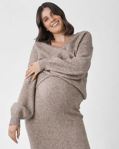 Angel Maternity Amélie's Enchanting Allure of Crossover Knit - Taupe