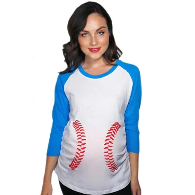 Target Maternity Raglan Baseball Laces Cute Funny Pregnancy 3/4 Length Sleeve Tee - Crazy Dog Maternity Raglan for Baseball Fan Royal L