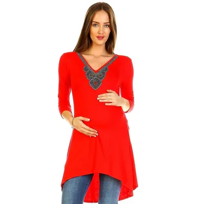 Target Maternity Calla Embellished Tunic Top Red Small - White Mark