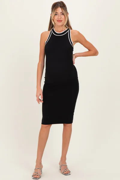 PinkBlush Black Ribbed Sleeveless Maternity Dress