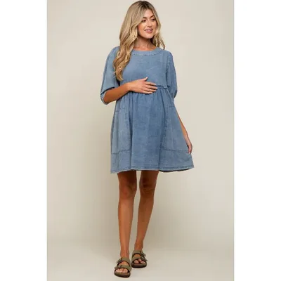 Target PinkBlush Blue Faded Denim Chambray Maternity Mini Dress Blue Medium