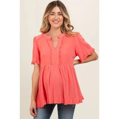 Target PinkBlush Coral Short Sleeve Maternity Top Coral Medium