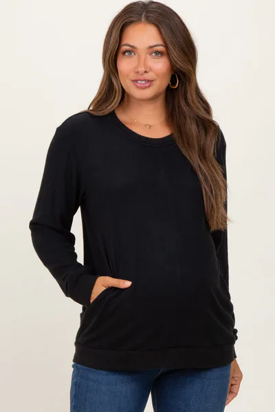PinkBlush Black V-Neck Double Layer Maternity Nursing Pullover Top