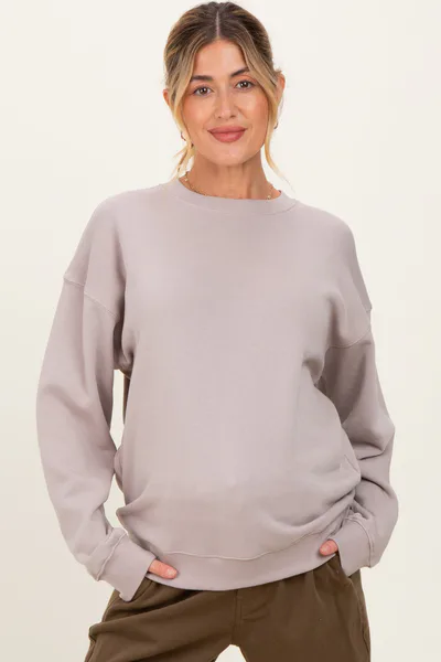 PinkBlush Mocha Fleece Crew Neck Relaxed Fit Maternity Sweatshirt