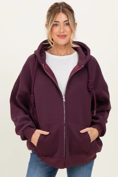 PinkBlush Burgundy Oversized Maternity Zip Up Hoodie