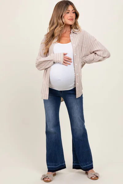 PinkBlush Navy Blue Distressed Release Hem Flare Maternity Jeans