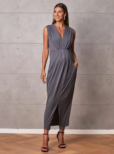 Angel Maternity Anais Maternity Evening Dress in Excalibur Grey