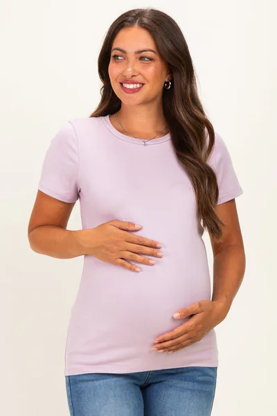 PinkBlush Lavender Basic Crew Neck Maternity Tee