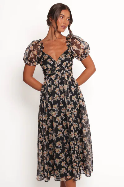 Petal & Pup Farryn Maxi Dress - Black Beige Floral