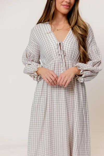 Worth Collective Hunter 100% Cotton Midi Dress in Wisteria Plaid (Lined) - Bump Friendly