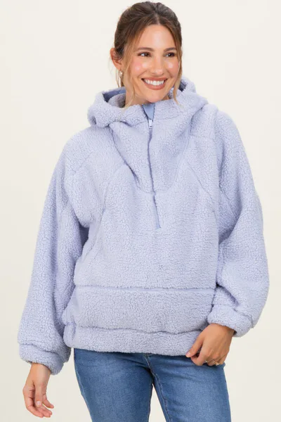 PinkBlush Lavender Faux Sherpa Quarter Zip Maternity Hoodie