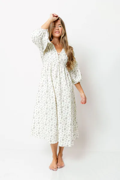 Worth Collective Hunter 100% Cotton Midi Dress in Ivory - Bump Friendly