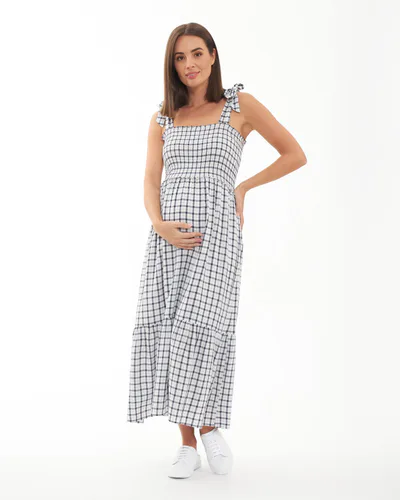 Ripe Maternity Phoebe Smocked Dress White / Navy