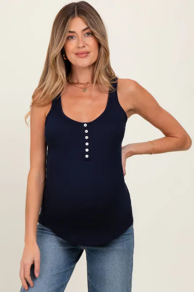PinkBlush Navy Button Front Maternity Tank Top