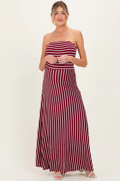 PinkBlush Wine Striped Strapless Maternity Maxi Dress