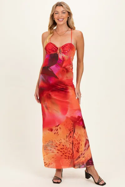 PinkBlush Pink Printed Crisscross Back Maternity Maxi Dress