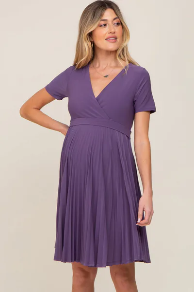 PinkBlush Plum Pleated Maternity/Nursing Dress