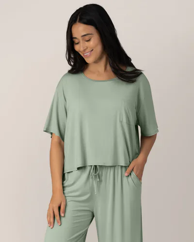 Kindred Bravely Aria Bamboo Casual Cropped Short Sleeve Top | Aqua Mist