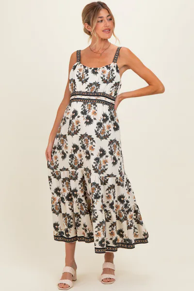 PinkBlush Black Floral Sleeveless Tiered Maternity Maxi Dress