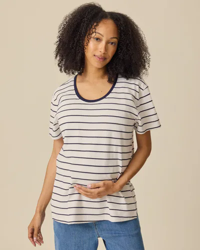 Kindred Bravely Relaxed Cotton Maternity & Nursing T-shirt | Navy & White Stripe