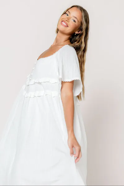 Worth Collective Kelli Maxi Dress in Off-White - Bump Friendly