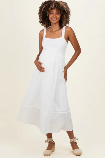 PinkBlush Ivory Linen Blend Sleeveless Maternity Midi Dress