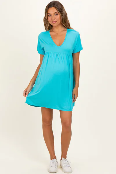 PinkBlush Teal V-Neck Basic Maternity Dress