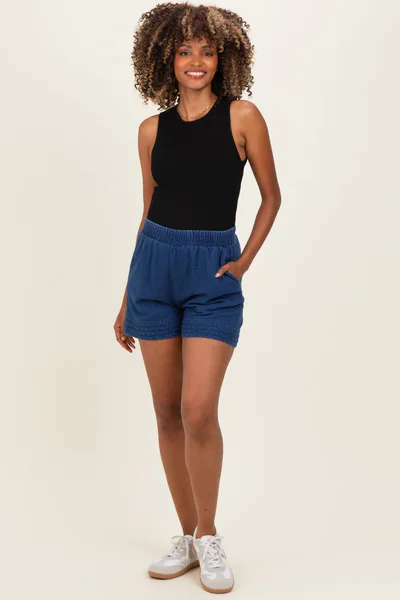 PinkBlush Navy Embroidered Trim Maternity Shorts